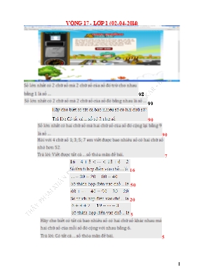 Đề thi Violympic môn Toán Lớp 1 - Vòng 17 - Năm học 2013-2014